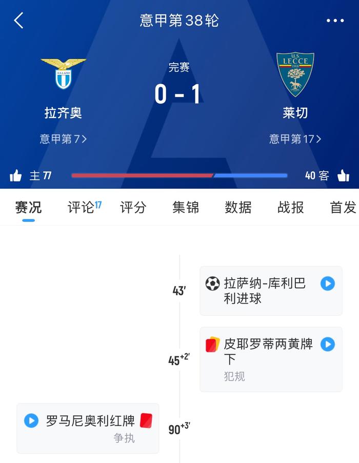 爱游戏链接-拉齐奥主场失利，球队排名受到威胁